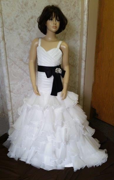 mermaid flower girl dress with layered skirt and train